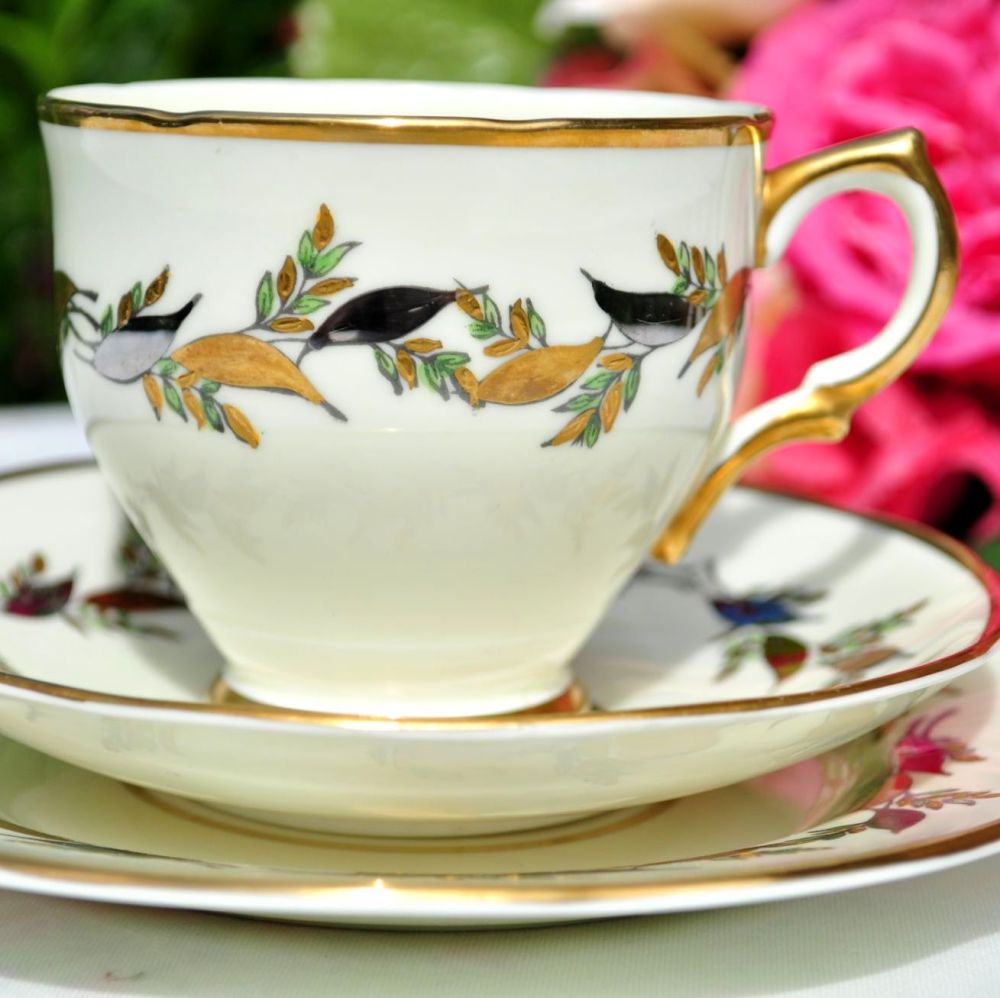 Salisbury Silver and Gold Leaves Teacup Trio