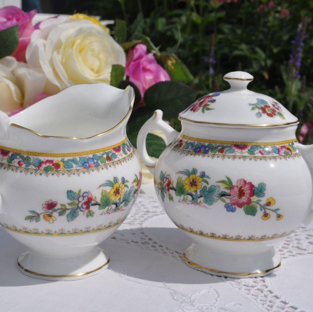 Coalport Ming Rose Bone China Covered Sugar Bowl and Milk Jug