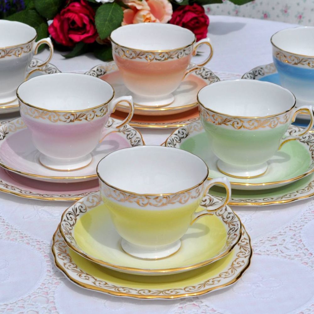 Colclough Vintage Pastel Colours Bone China Harlequin Tea Set c.1960's