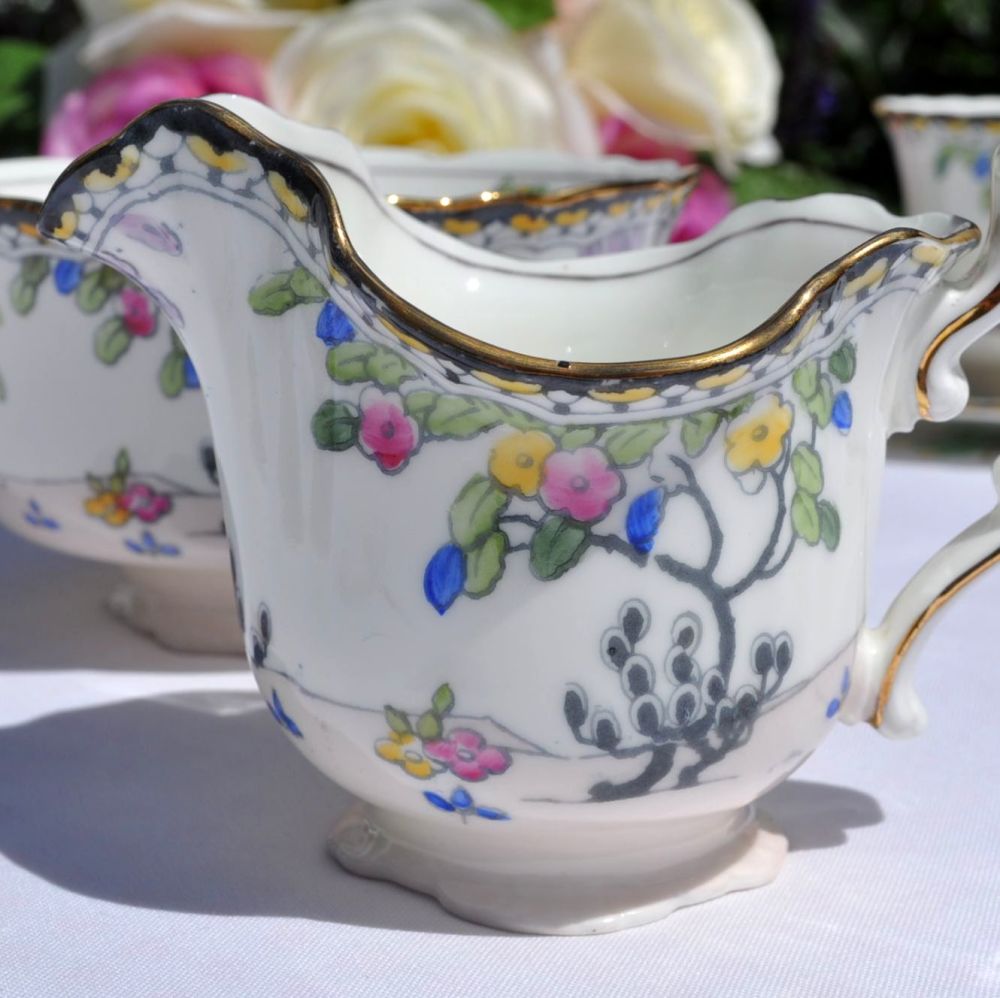 Royal Doulton Art Deco Hand Painted Cream Jug and Sugar Bowl