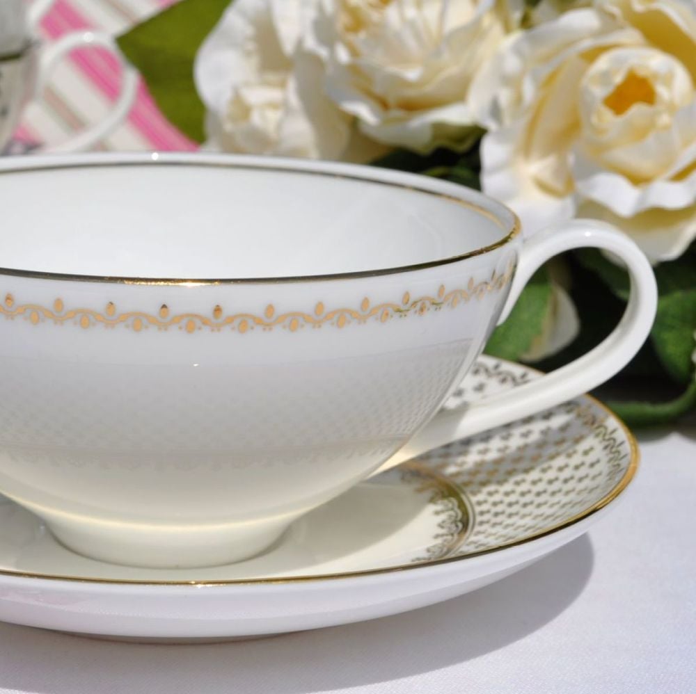 Wedgwood Martha Stewart Collection French Knot Gold Teacup and Saucer