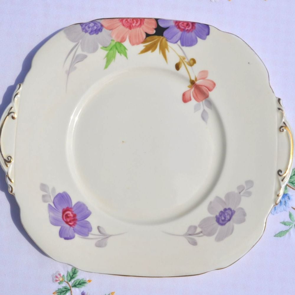 Roslyn China Hand Painted Vintage China Cake Plate c.1930s