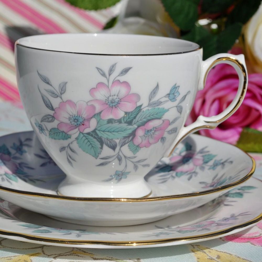 Colclough Coppelia Vintage Pastel Blue and Pink Teacup Trio