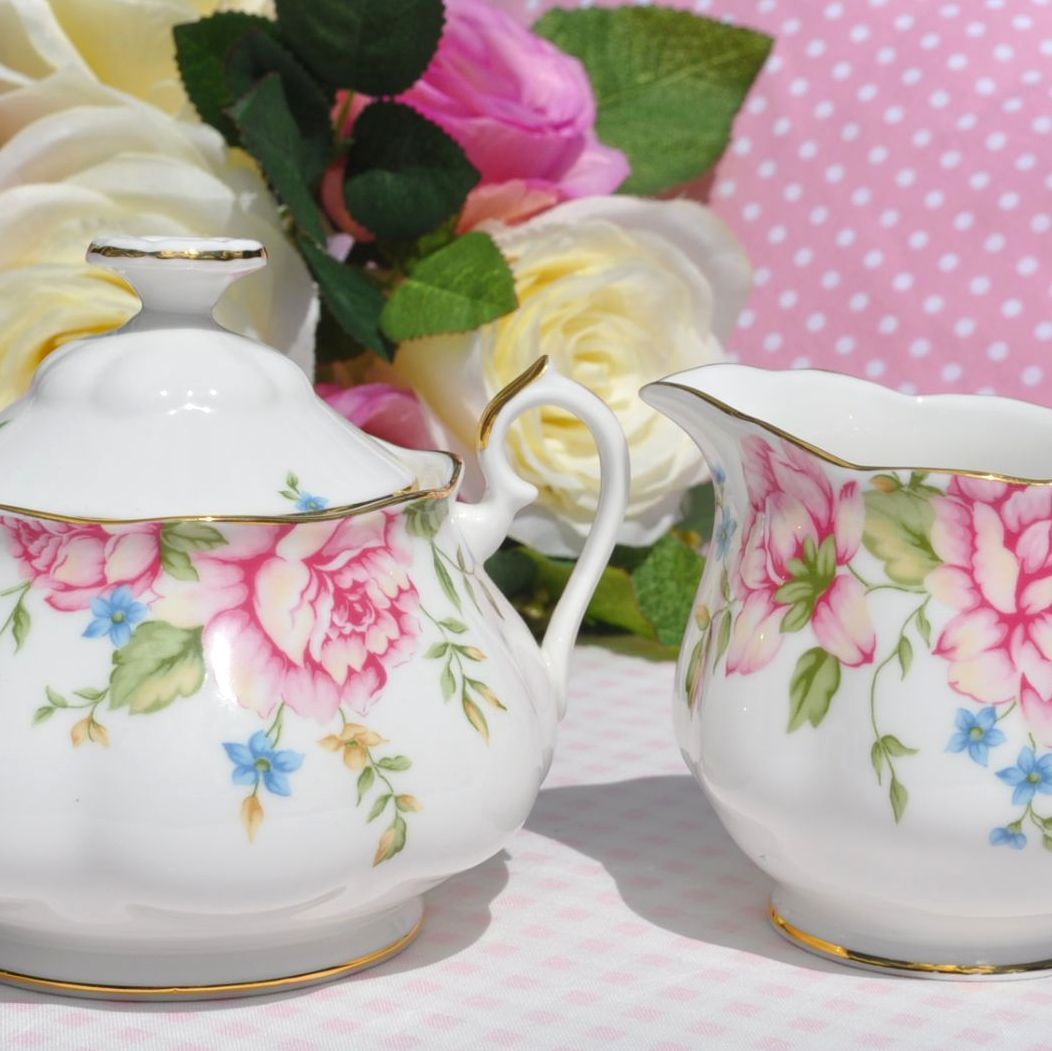 Royal Albert English Rose Bone China Cream Jug and Sugar Bowl
