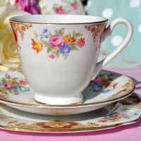 Windsor China Colourful Floral Teacup Trio c.1960's