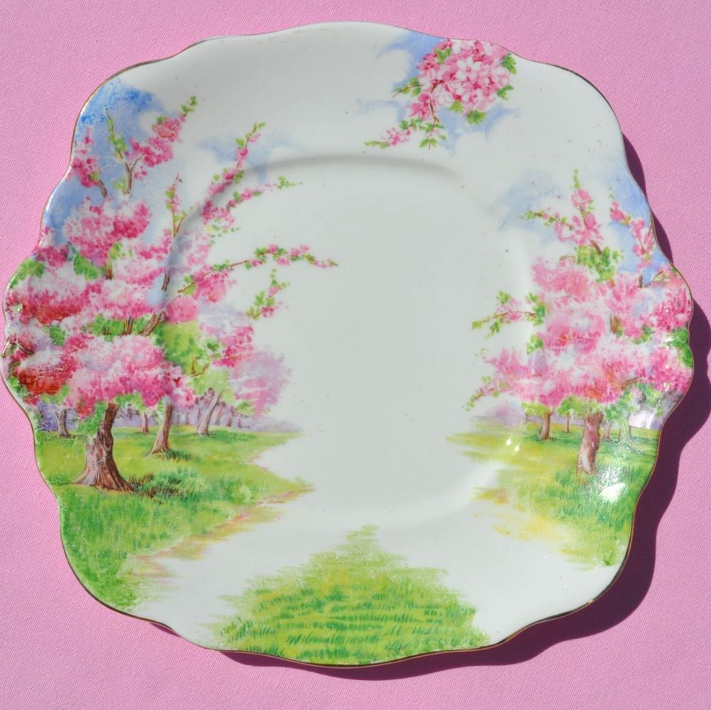 Royal Albert Blossom Time Cake or Sandwich Plate Crown China c.1935