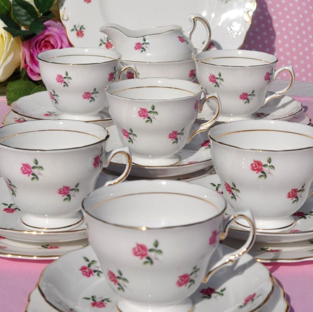 Colclough Fragrance Ditsy Roses Vintage Tea Set for Six with Cake Plate