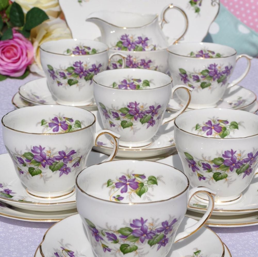 Duchess Violets Bone China Vintage Tea Set with Cake Plate c.1960's