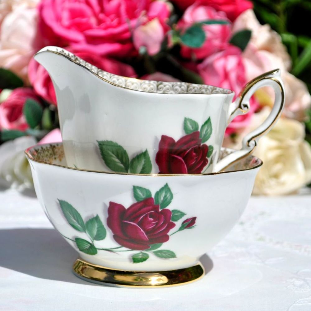 Royal Standard Red Velvet Milk Jug and Sugar Bowl