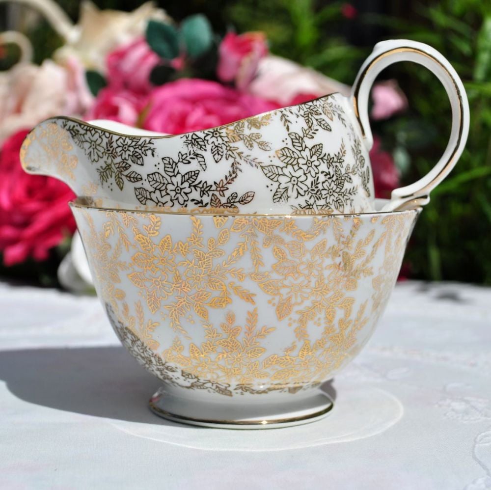 Royal Vale Gold Filigree Milk Jug and Sugar Bowl