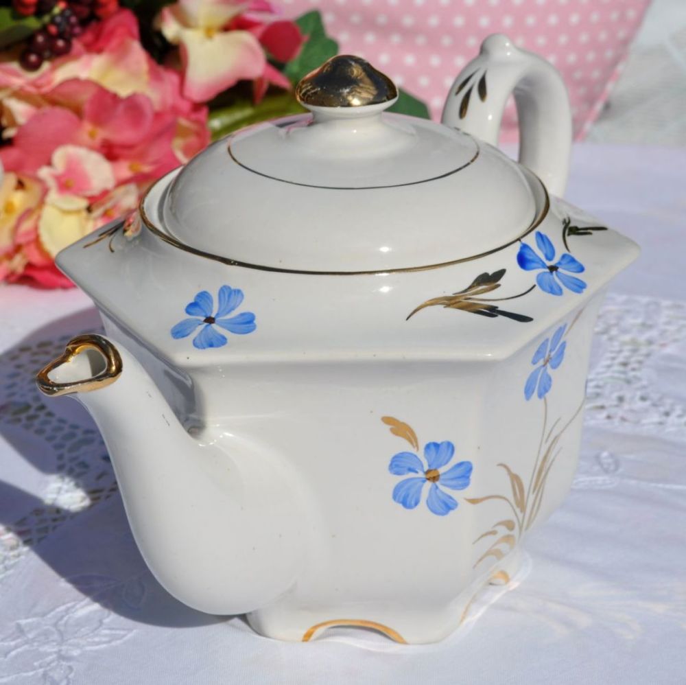 Sadler Vintage Blue and Gold Hexagonal Teapot c.1940s