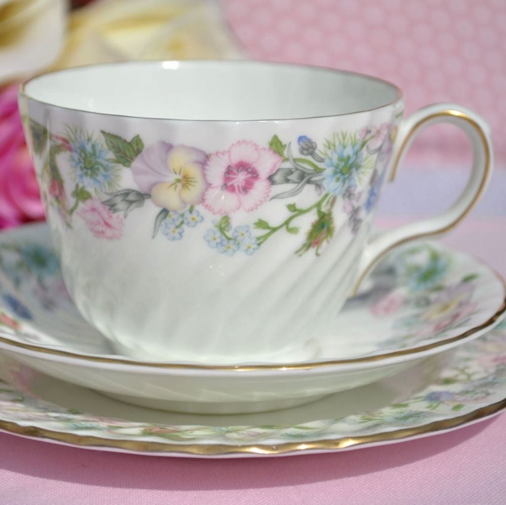 Aynsley Wild Tudor Floral Fine Bone China Teacup Trio
