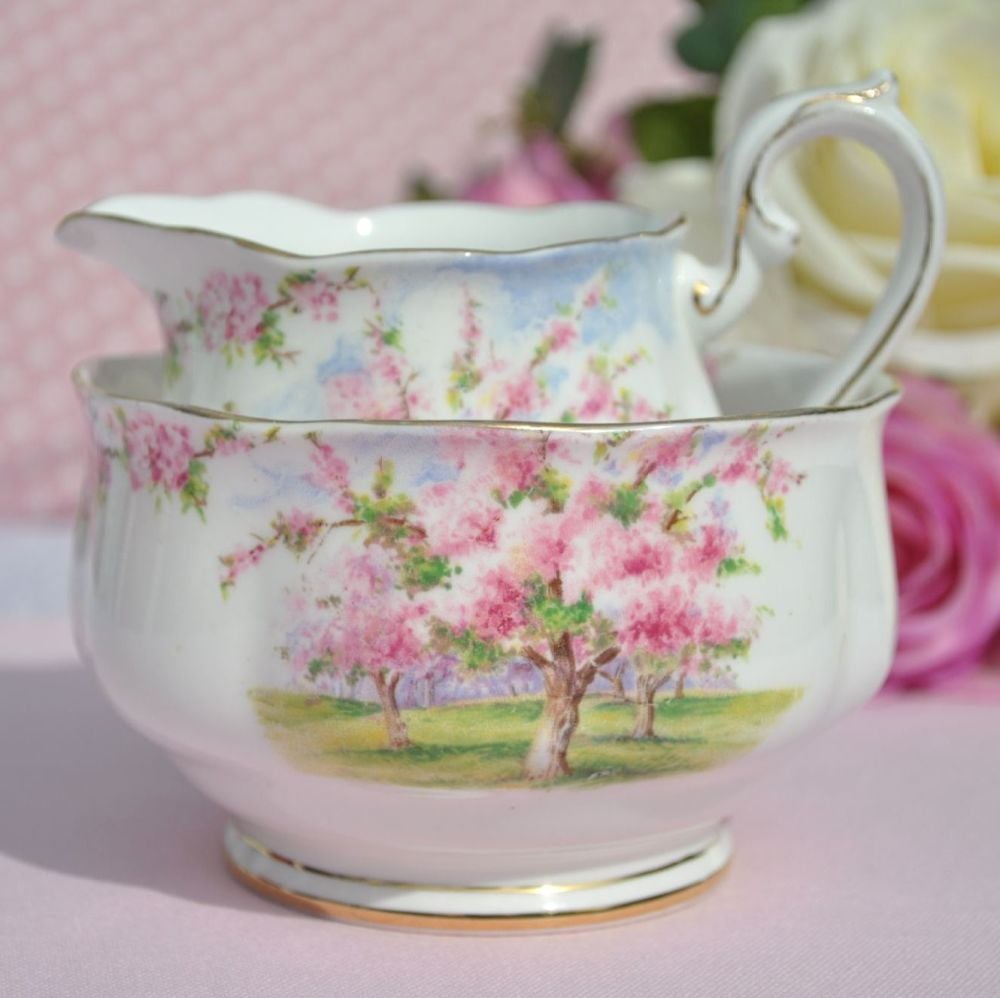 Royal Albert Blossom Time Milk Jug and Sugar Bowl Reg. No.799933 c.1935