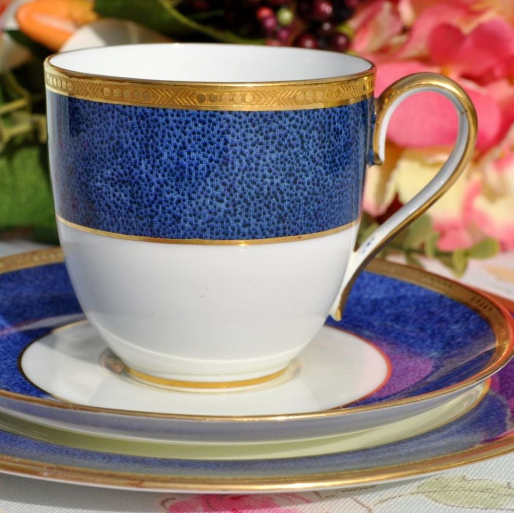 Antique Cauldon Cobalt Blue and Gold Bone China Teacup Trio c.1900s