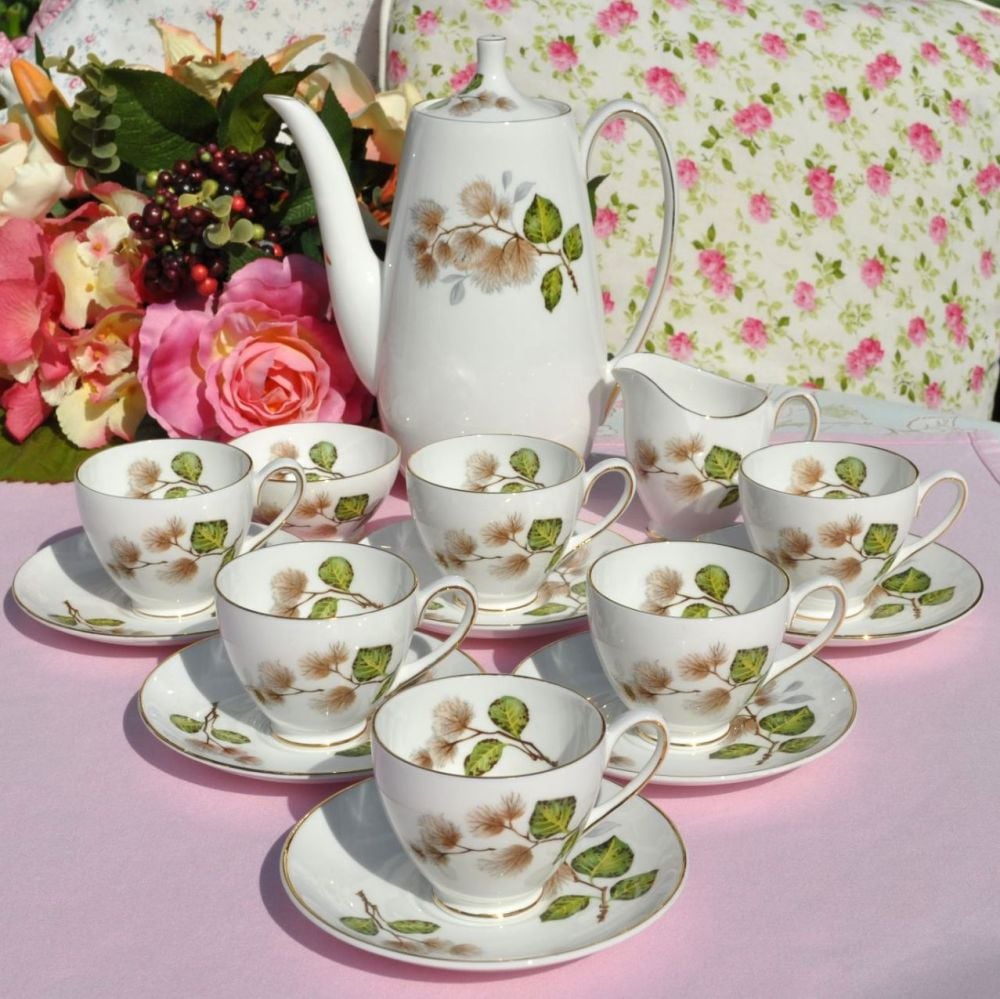 Adderley Beech Pattern Vintage Bone China Coffee Set For Six People c.1960s