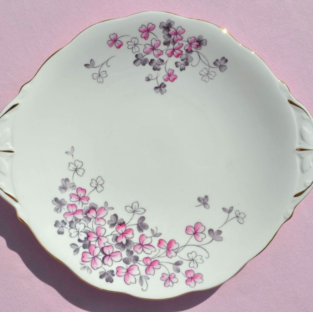 Queen Anne Pink Clover Cake Plate c.1950s