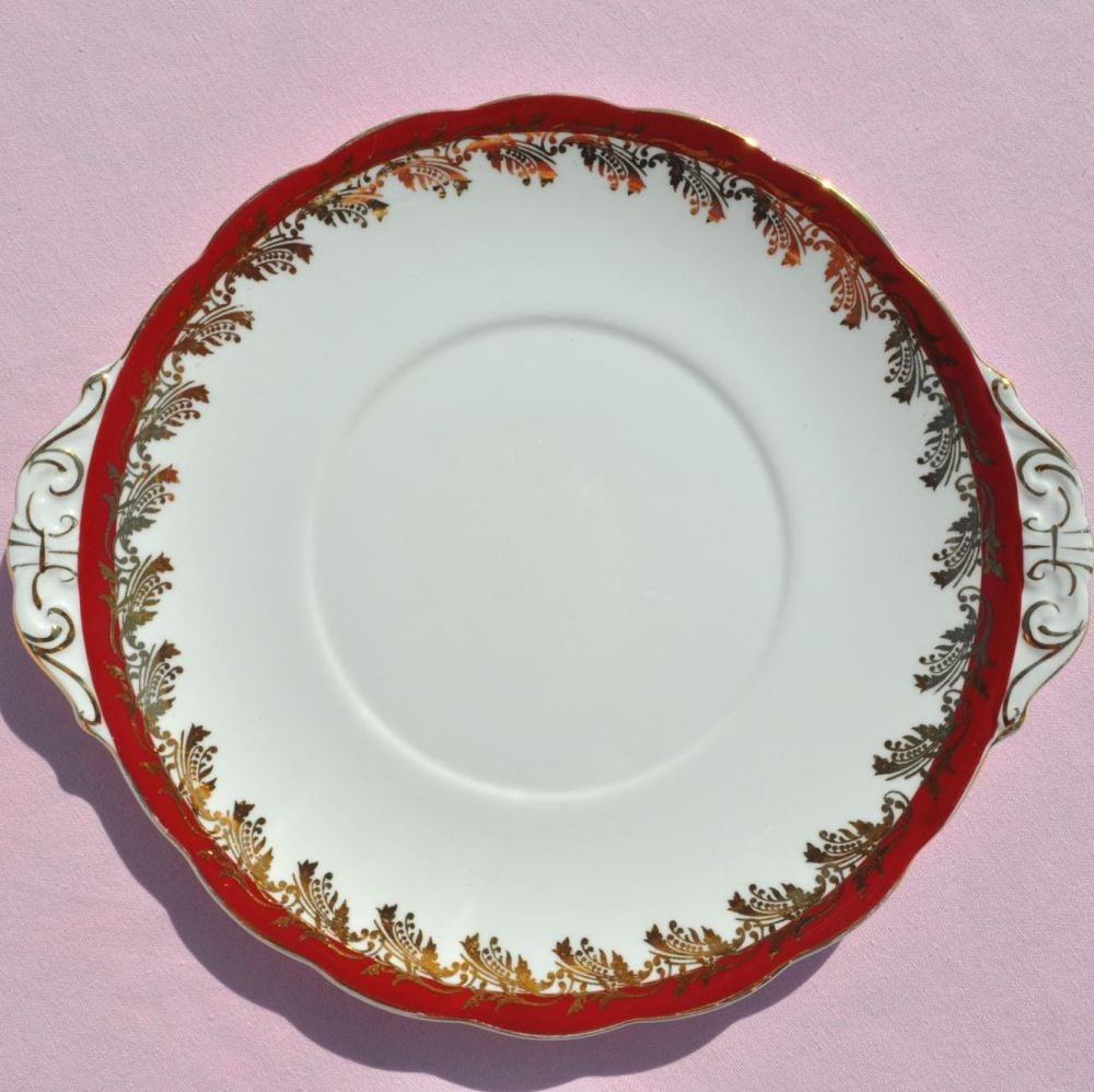 Royal Standard Red and Gold Leaf Vintage China Cake Plate c.1950s