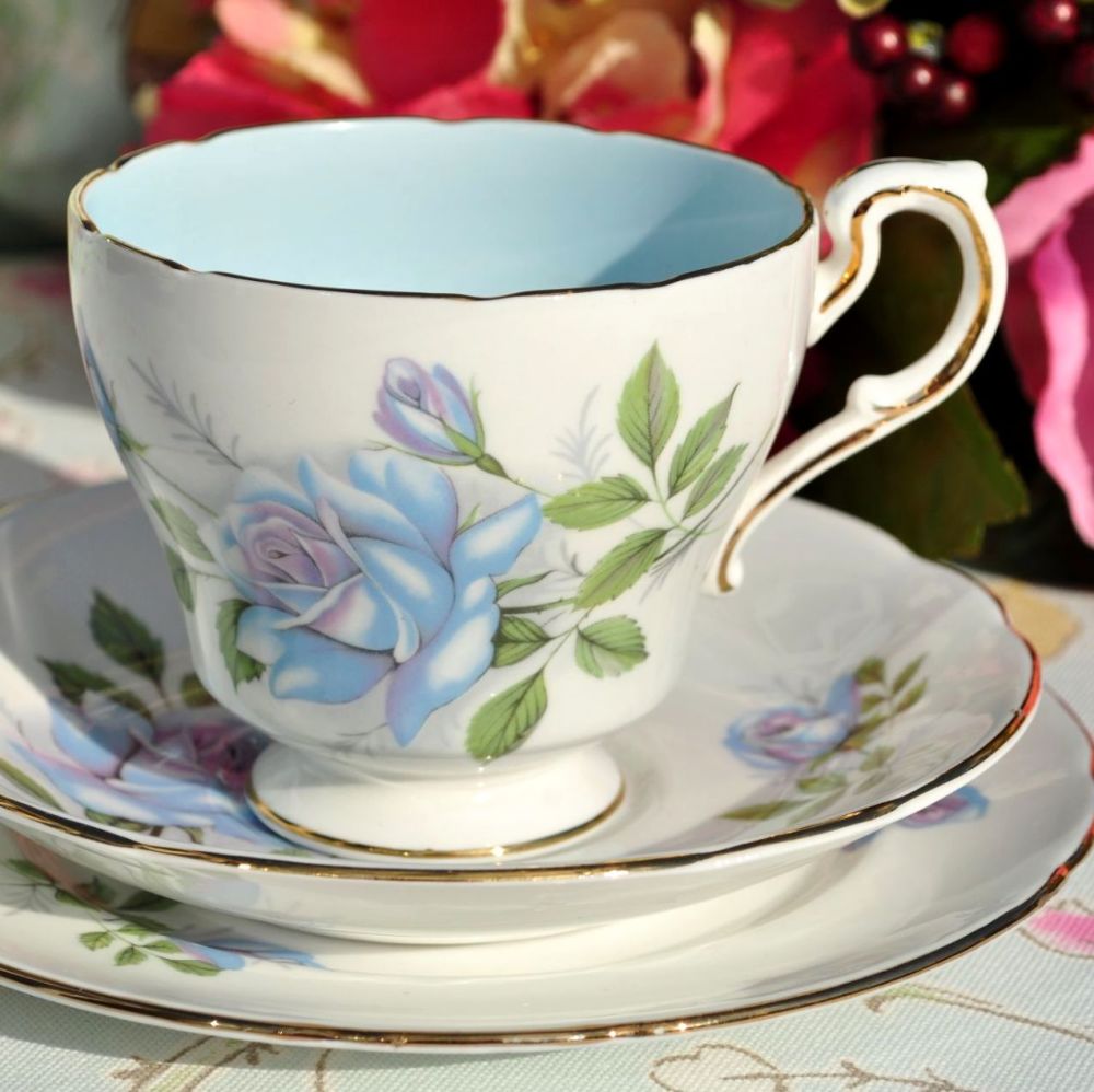 Paragon Blue Moon Vintage Fine Bone China Teacup Trio c.1950s