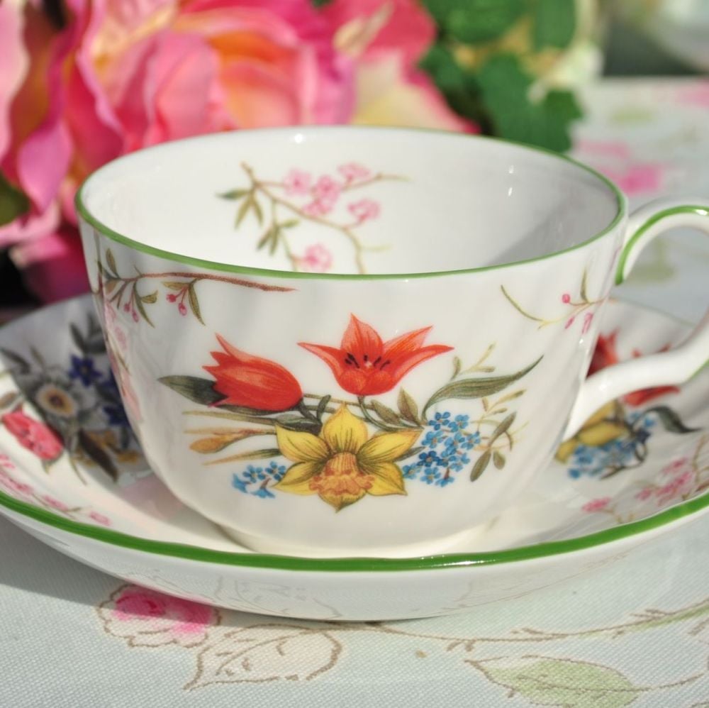 Minton Spring Blossom Fine Bone China Teacup and Saucer c.1990s