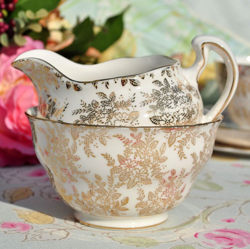 Royal Vale Gold Filigree Milk Jug and Sugar Bowl