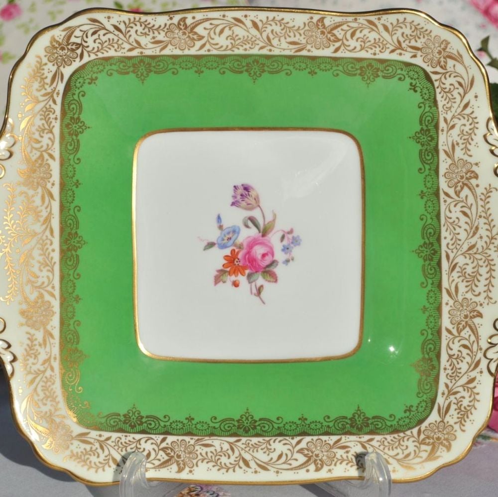 Antique Spode Ruskin Y4133 Green and Gold Filigree Biscuit Tray c.1891+