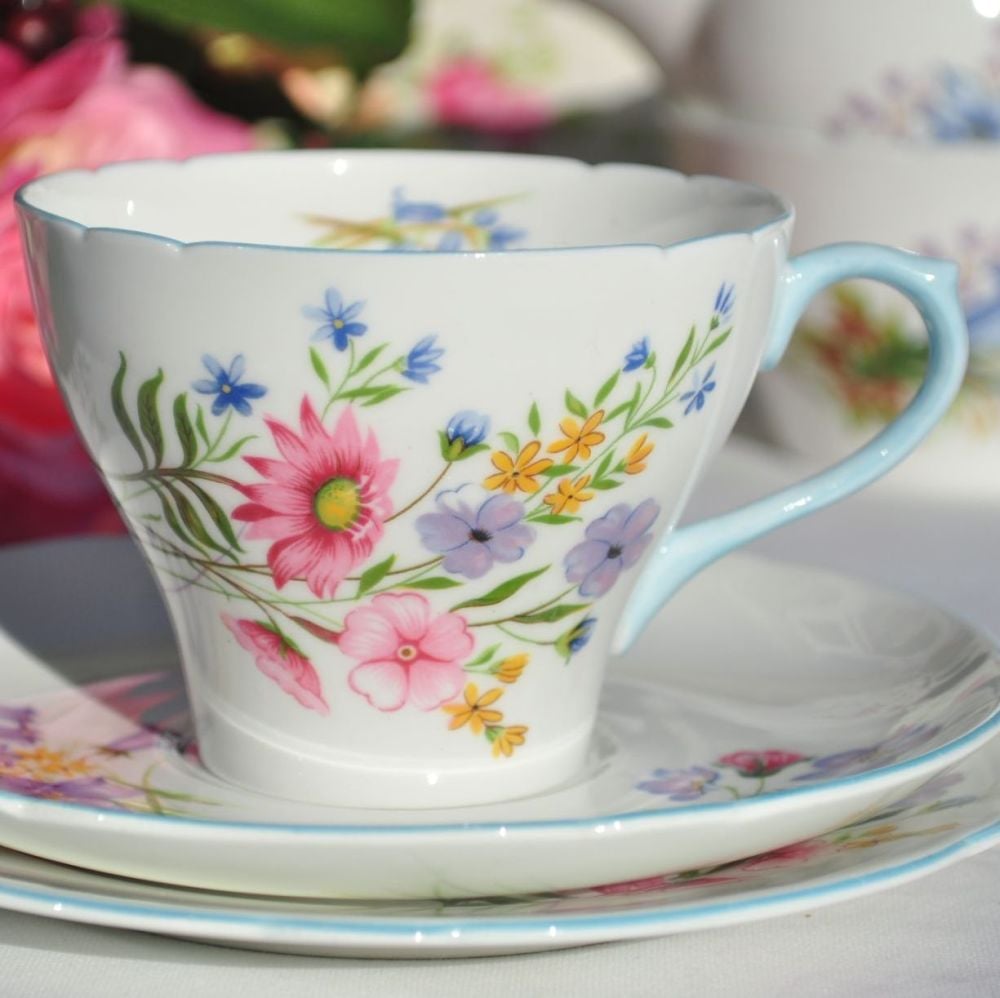 Shelley Wild Flowers 13668 Vintage Fine China Teacup Trio