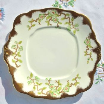 Royal Albert Crown China 9072, Cream, Green and Gold Cake Plate c.1932