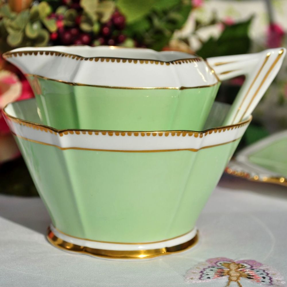Art Deco Crown China Green Milk Jug & Sugar Bowl c.1933