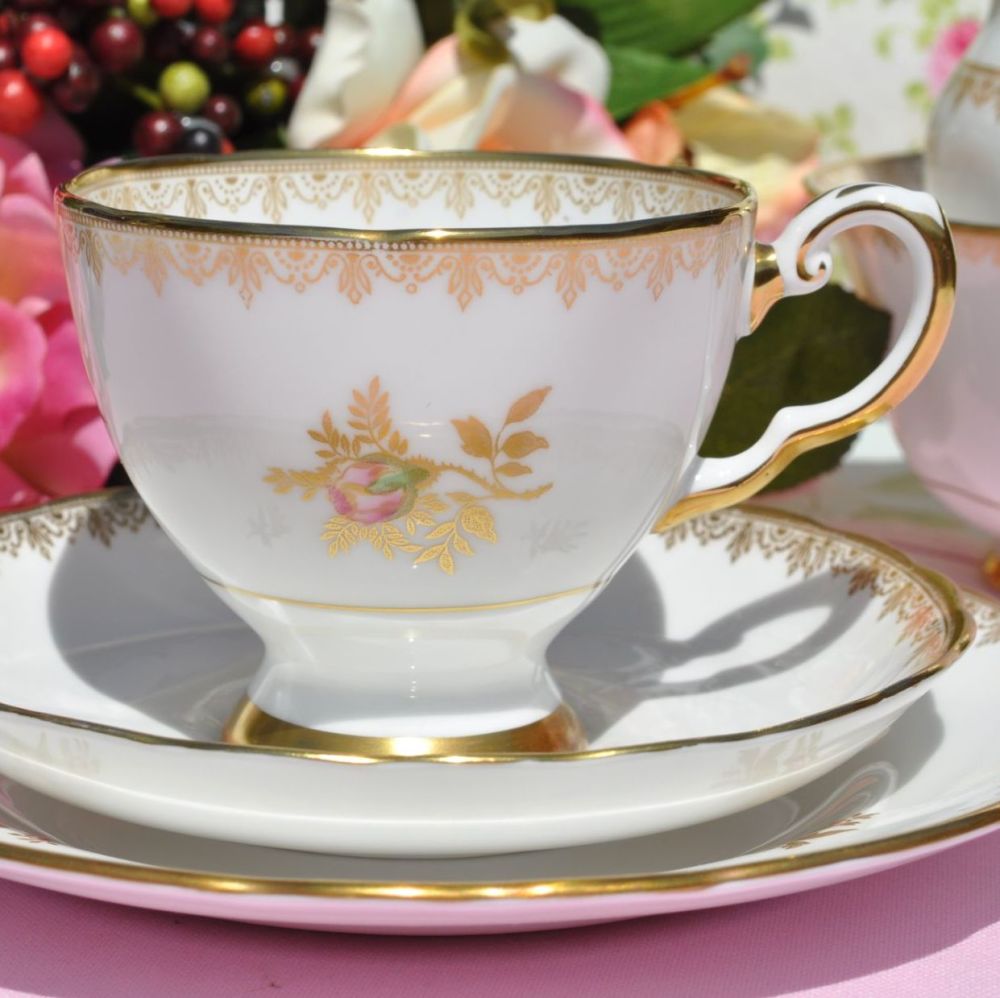 Tuscan Rosalie F187 Vintage English China Teacup Trio c.1957+