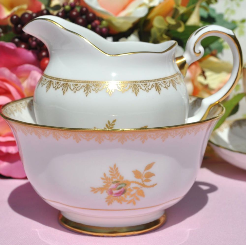 Tuscan Rosalie F187 Vintage China Milk Jug and Sugar Bowl c.1957+