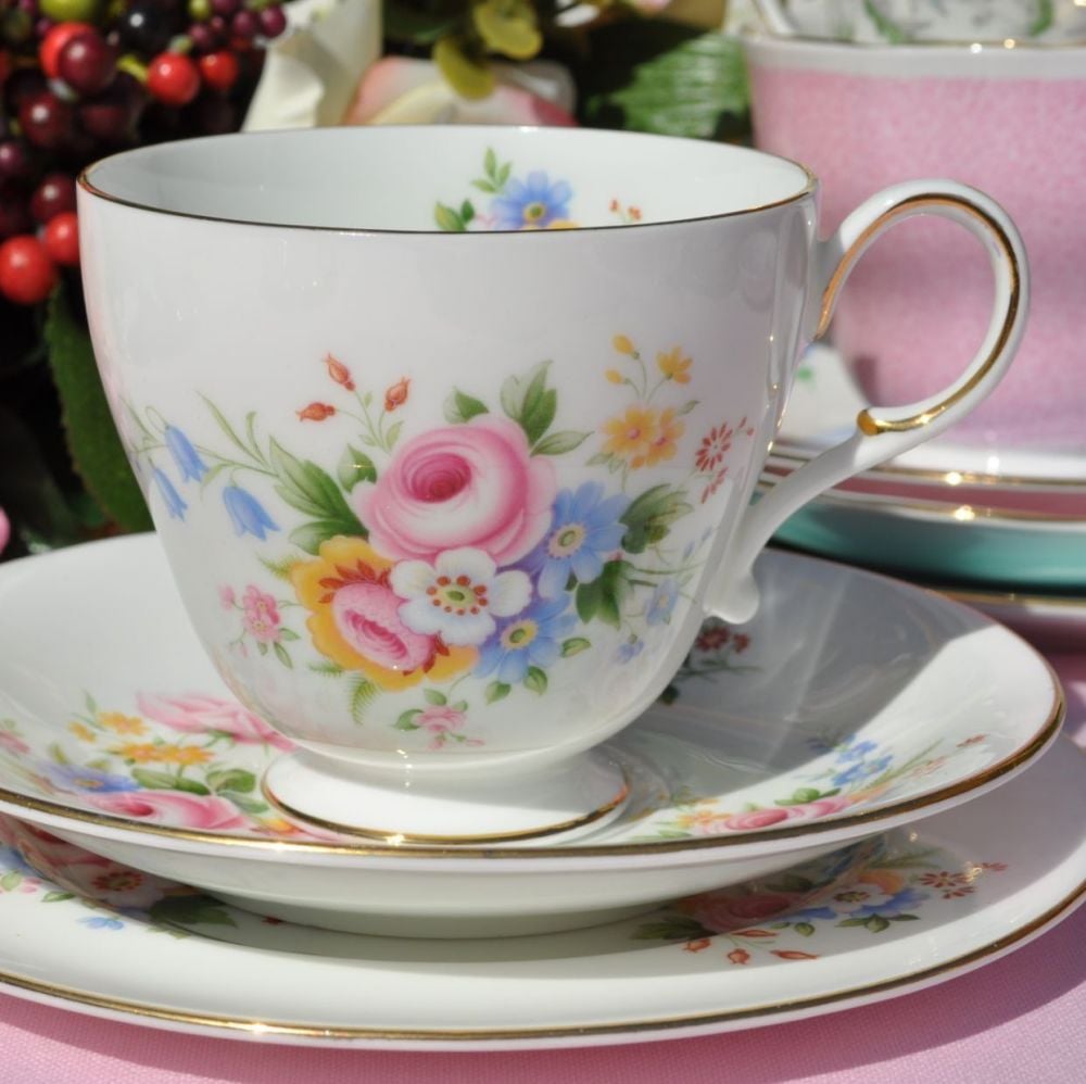 Paragon Floral Fine Bone China Teacup, Saucer, Tea Plate