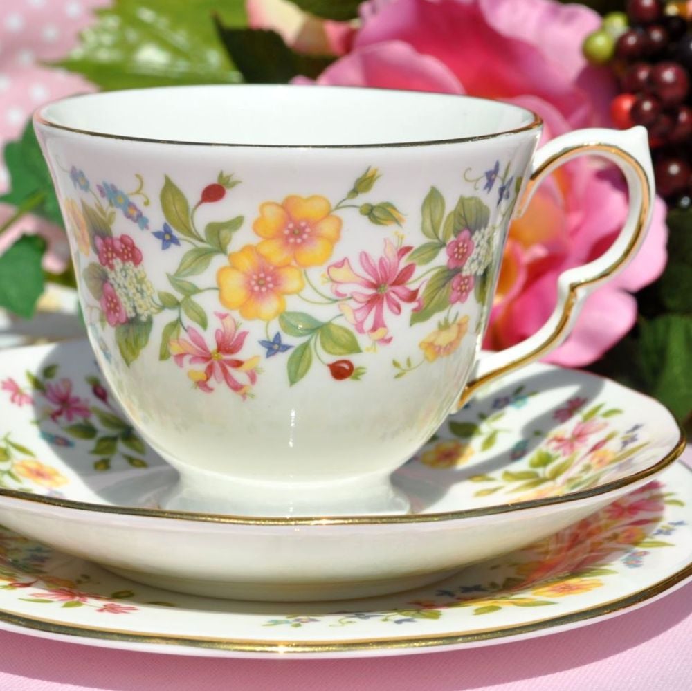 Colclough Hedgerow Vintage China Teacup Trio