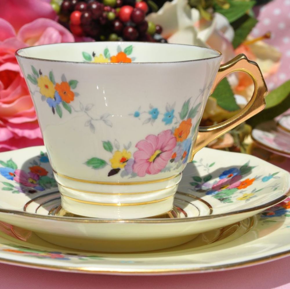 Tuscan Art Deco Octagonal Shape Teacup Trio c.1936