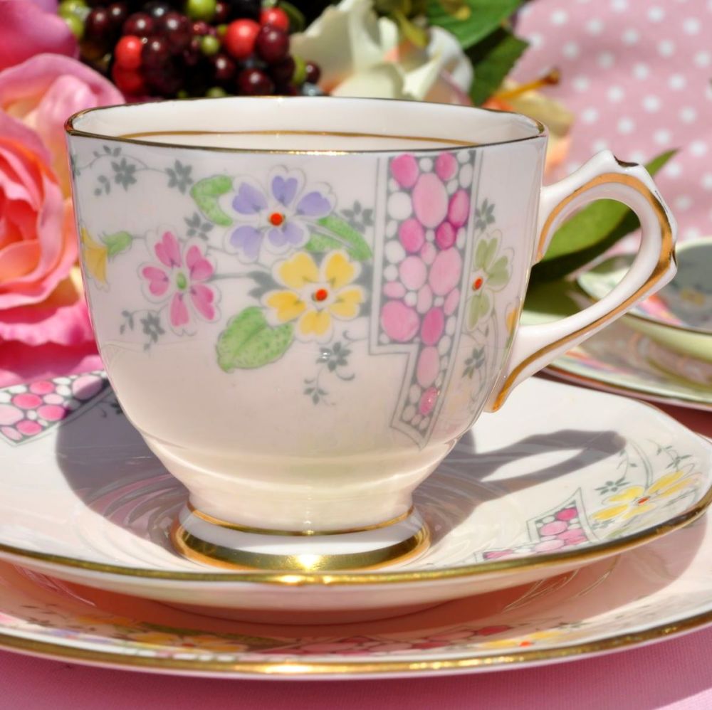 Tuscan Art Deco 4574H Hand Painted Teacup Trio c.1936
