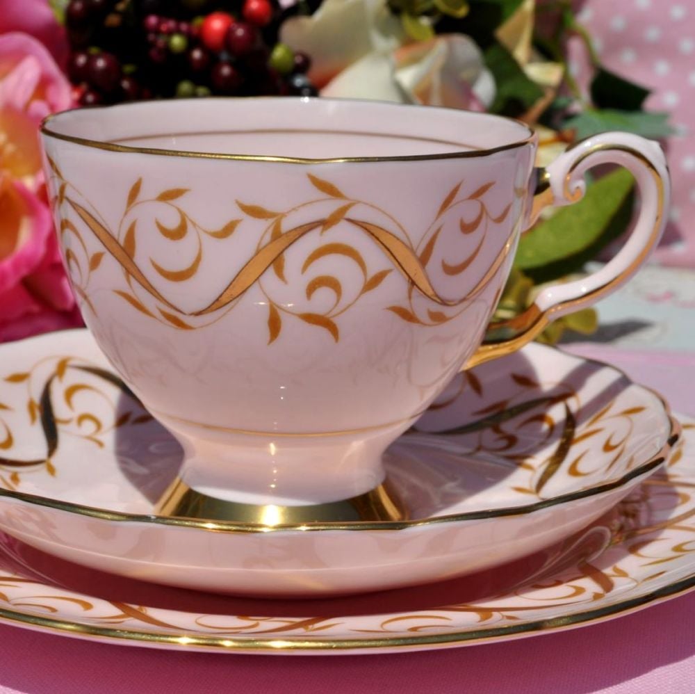 Tuscan 1842H Pink and Gold Vintage Teacup Trio c.1947+