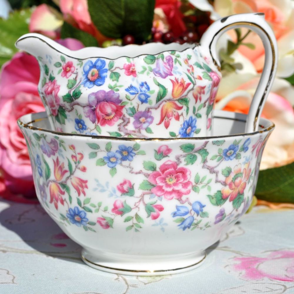 Crown Staffordshire Springtime Cream Jug and Sugar Bowl