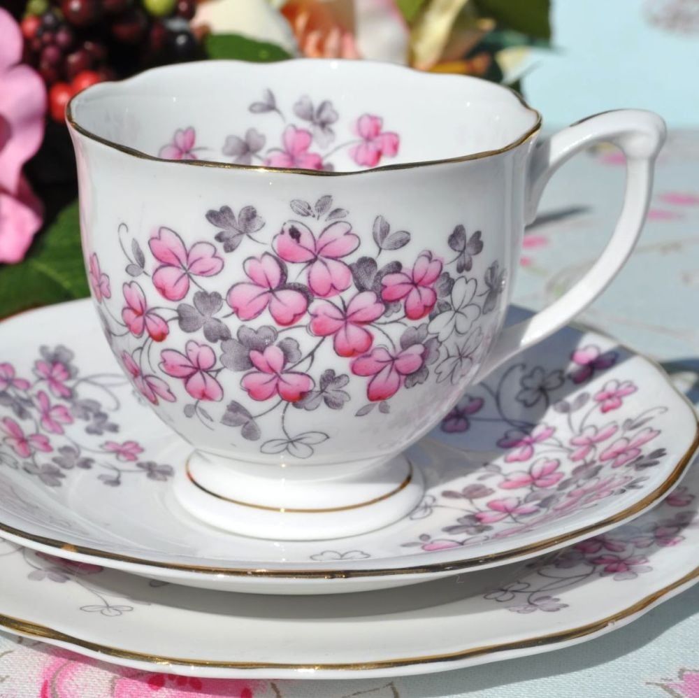 Queen Anne Pink Clover Vintage China Trio c.1950s