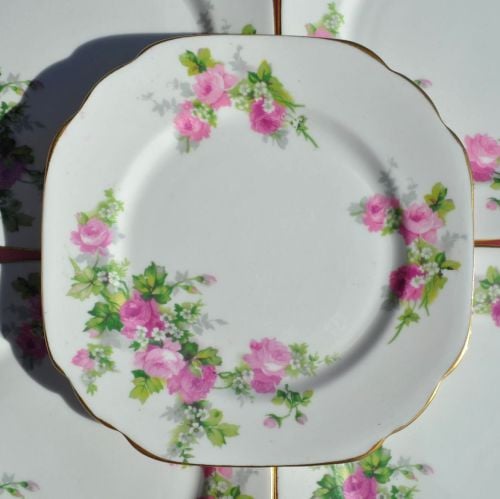 Stanley China Old English Roses Serving Plate and Six Side Plates Set c.193