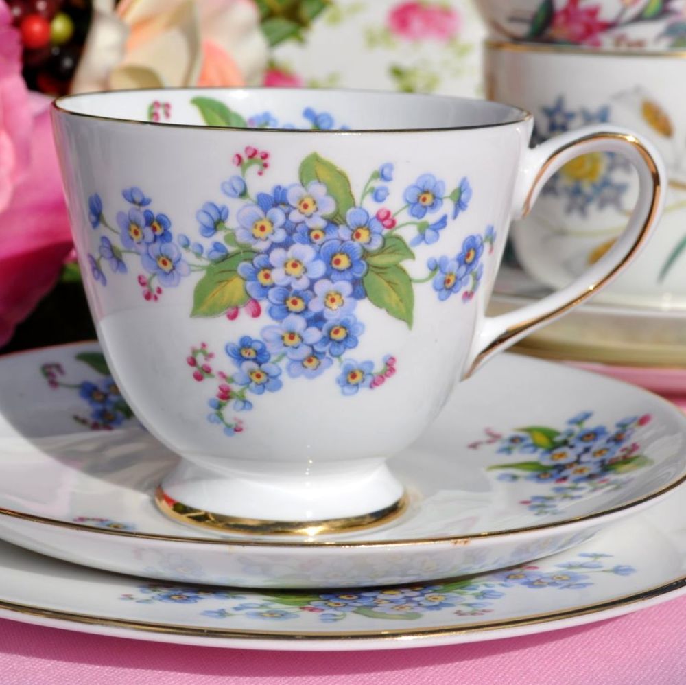 Tuscan Forget-Me-Not Fine English Bone China Tea Trio
