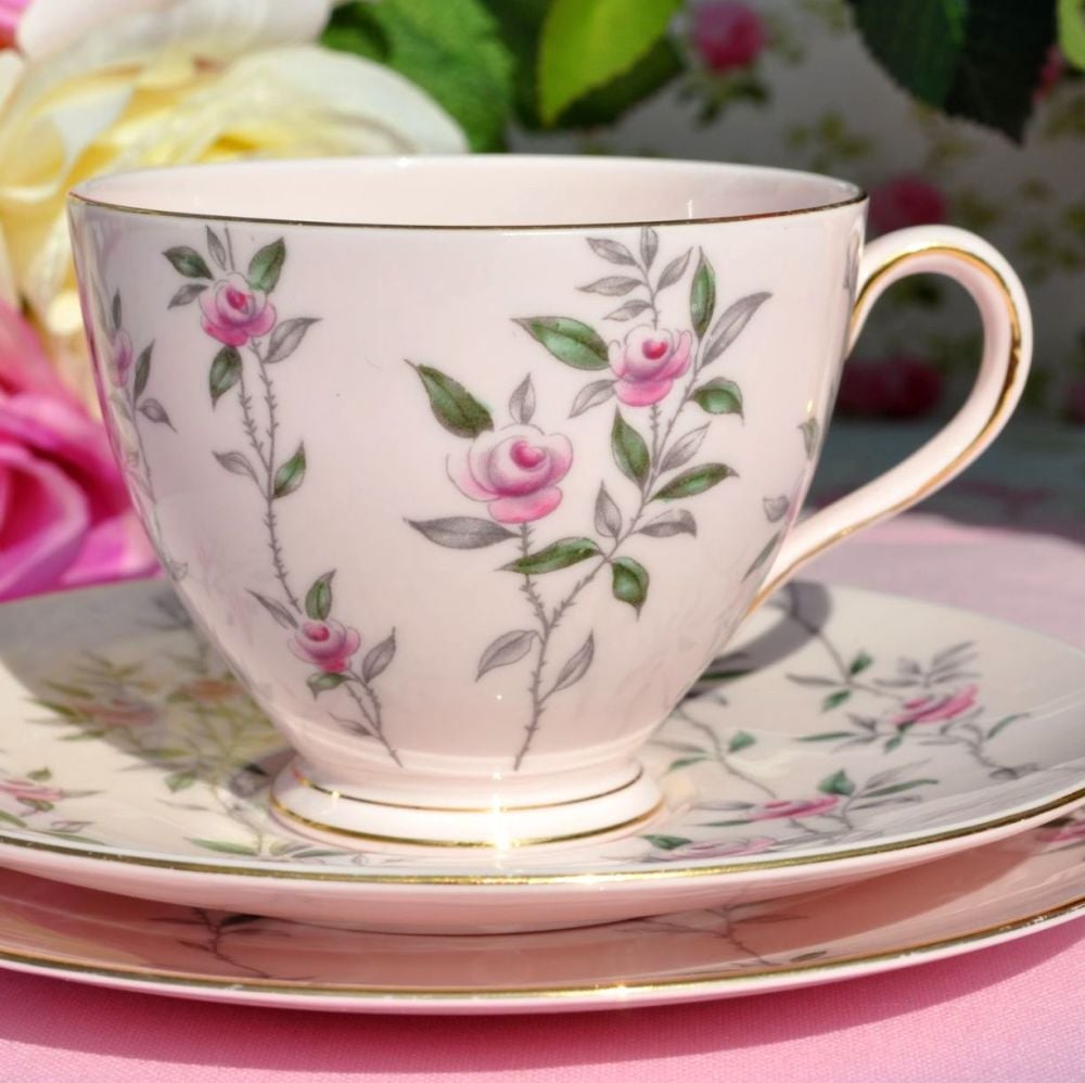 Tuscan Maid Marion Pink Vintage Fine Bone China Teacup Trio