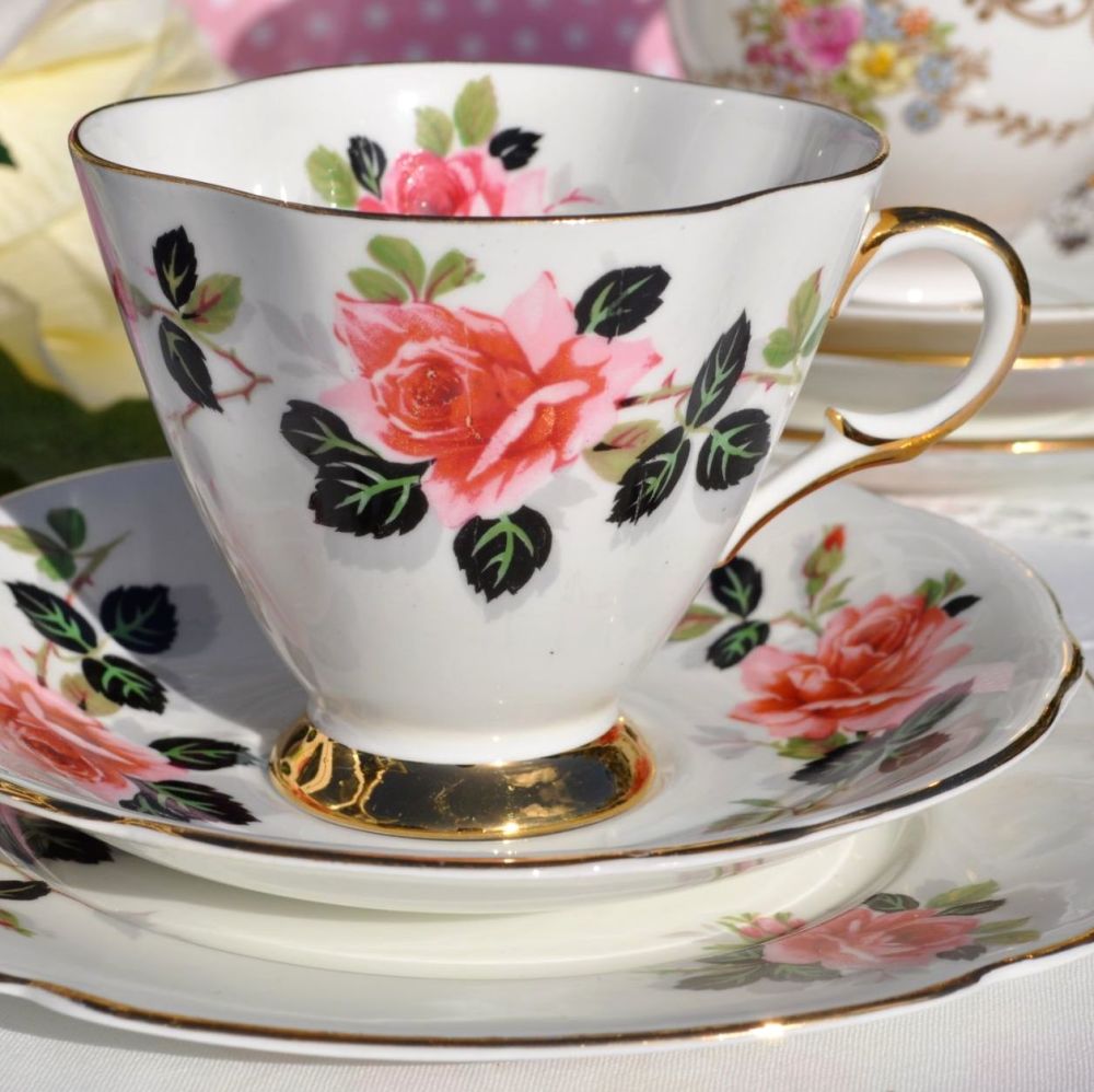 Windsor China Pink Rose Vintage Teacup, Saucer and Tea Plate c.1960's