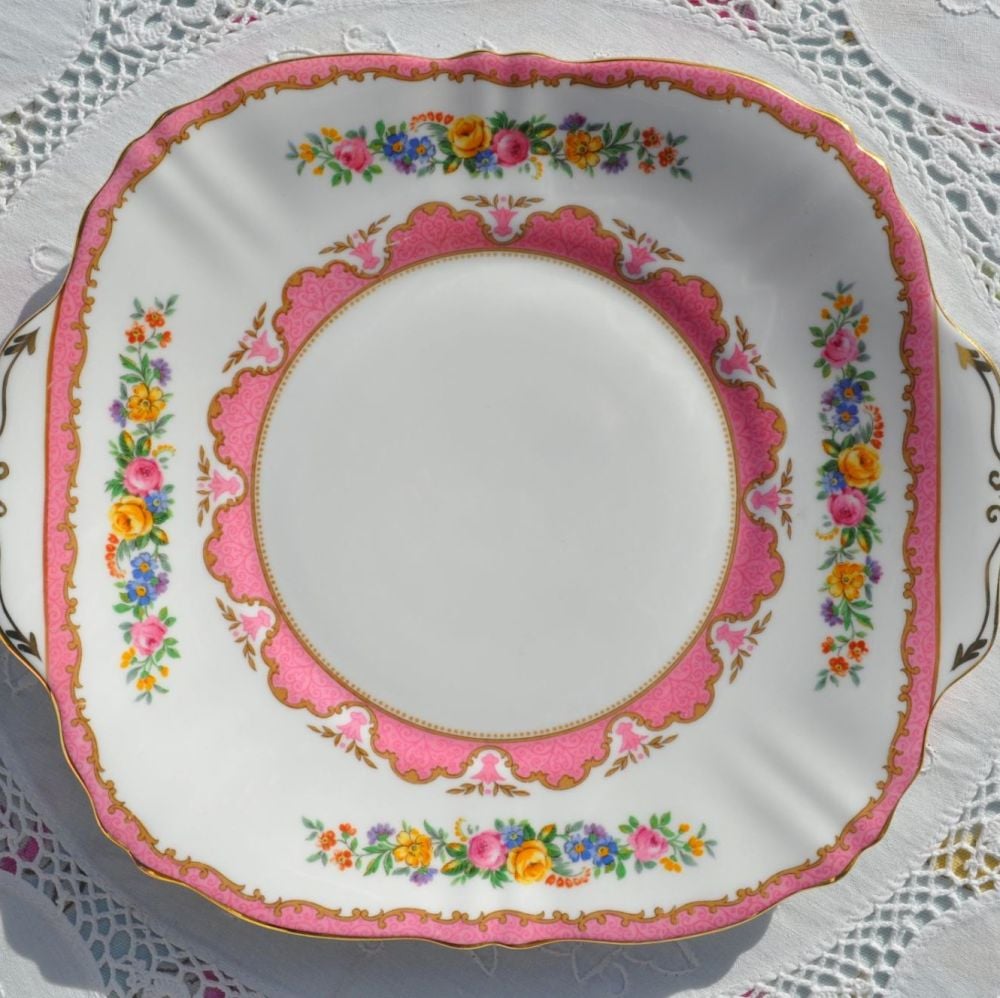Crown Staffordshire Tunis Pink Cake Plate c.1930+
