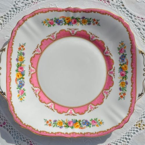 Crown Staffordshire Tunis Pink Cake Plate c.1930+