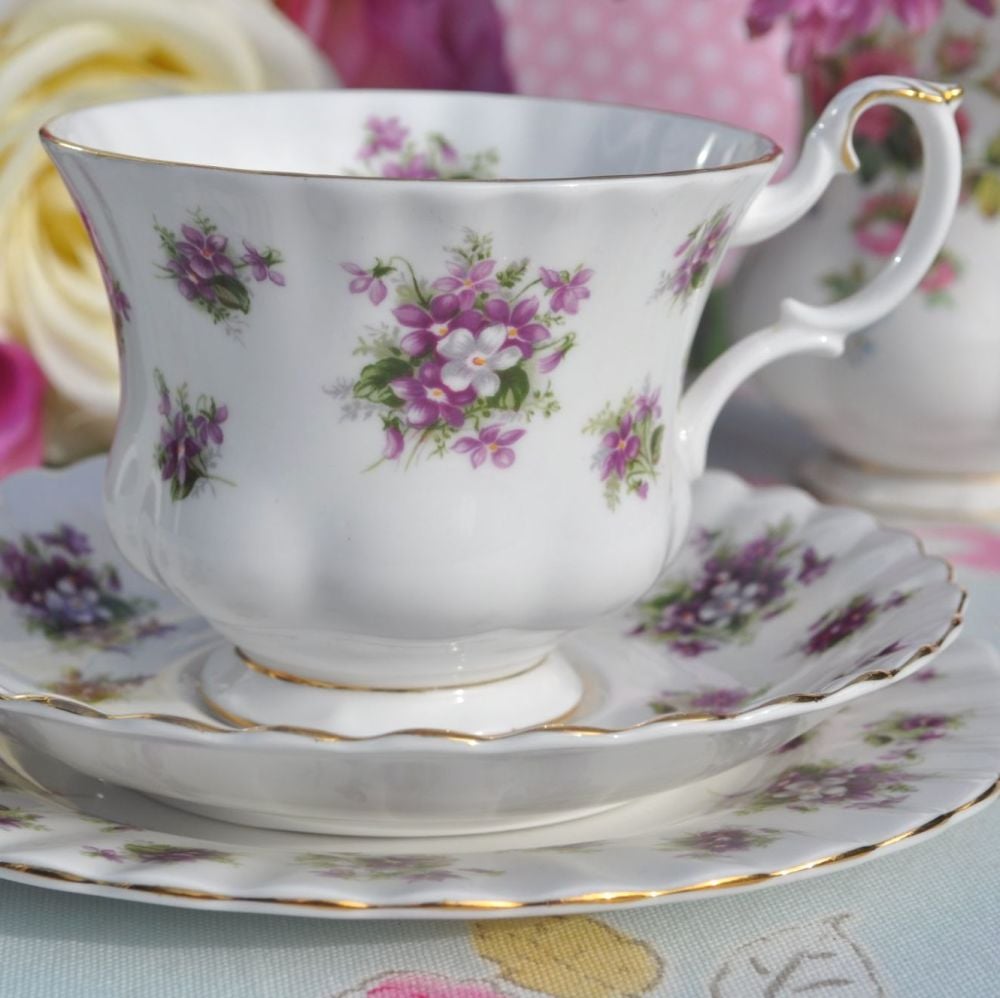 Royal Albert Sweet Violets Vintage China Teacup Trio c.1966
