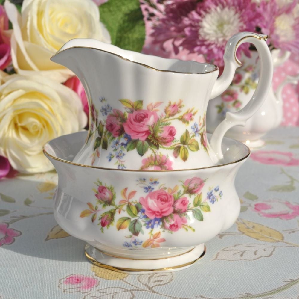 Royal Albert Moss Rose Vintage Bone China Milk Jug and Sugar Bowl