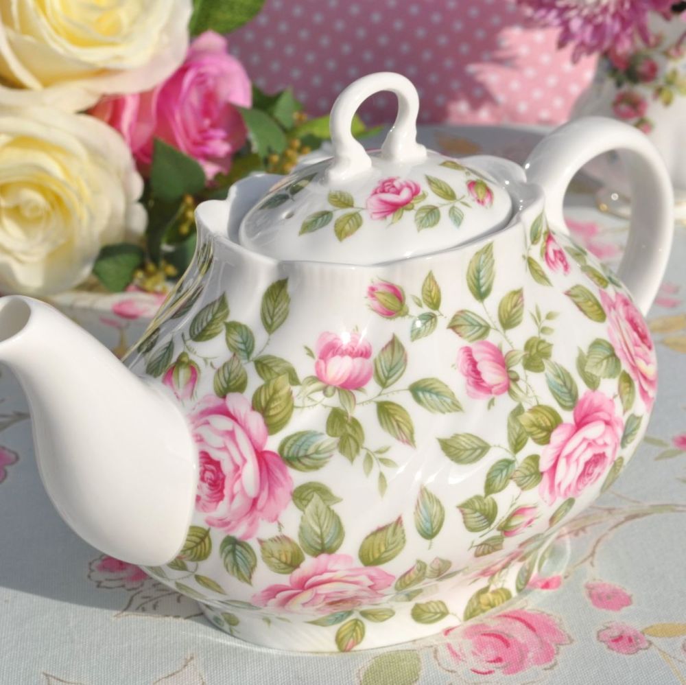 Queen's Cottage Garden Pink Rose China 2 Pint Teapot