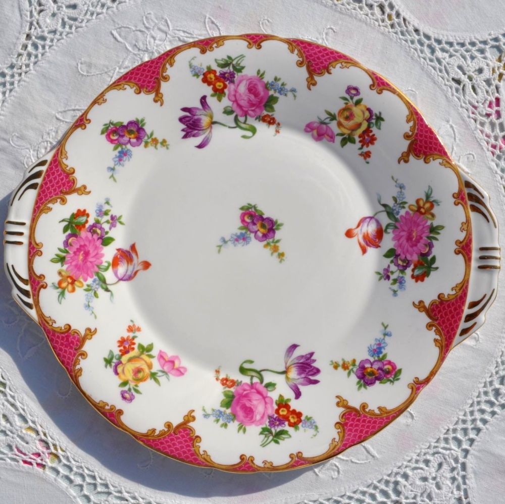 Aynsley Pink Floral English Bone China Vintage Cake Plate