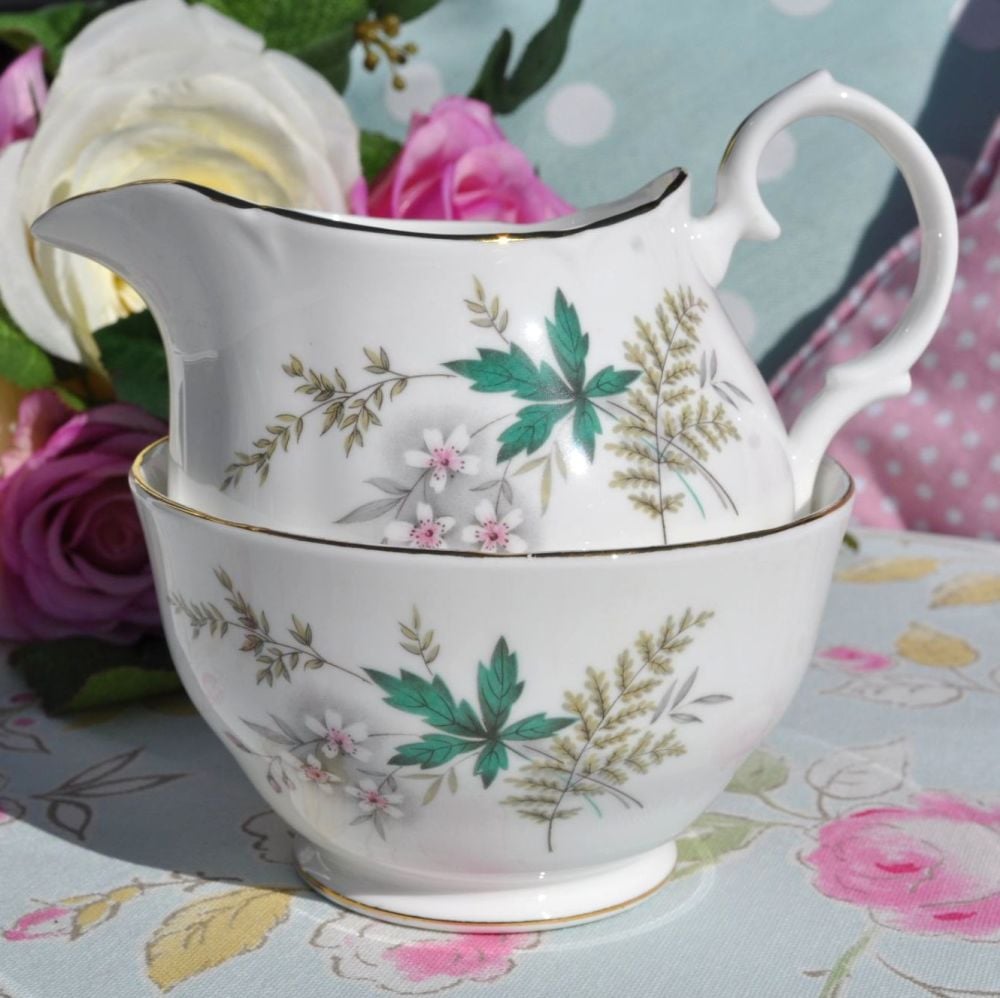 Duchess Louise Leaf Pattern Vintage Bone China Milk Jug and Sugar Bowl c.19