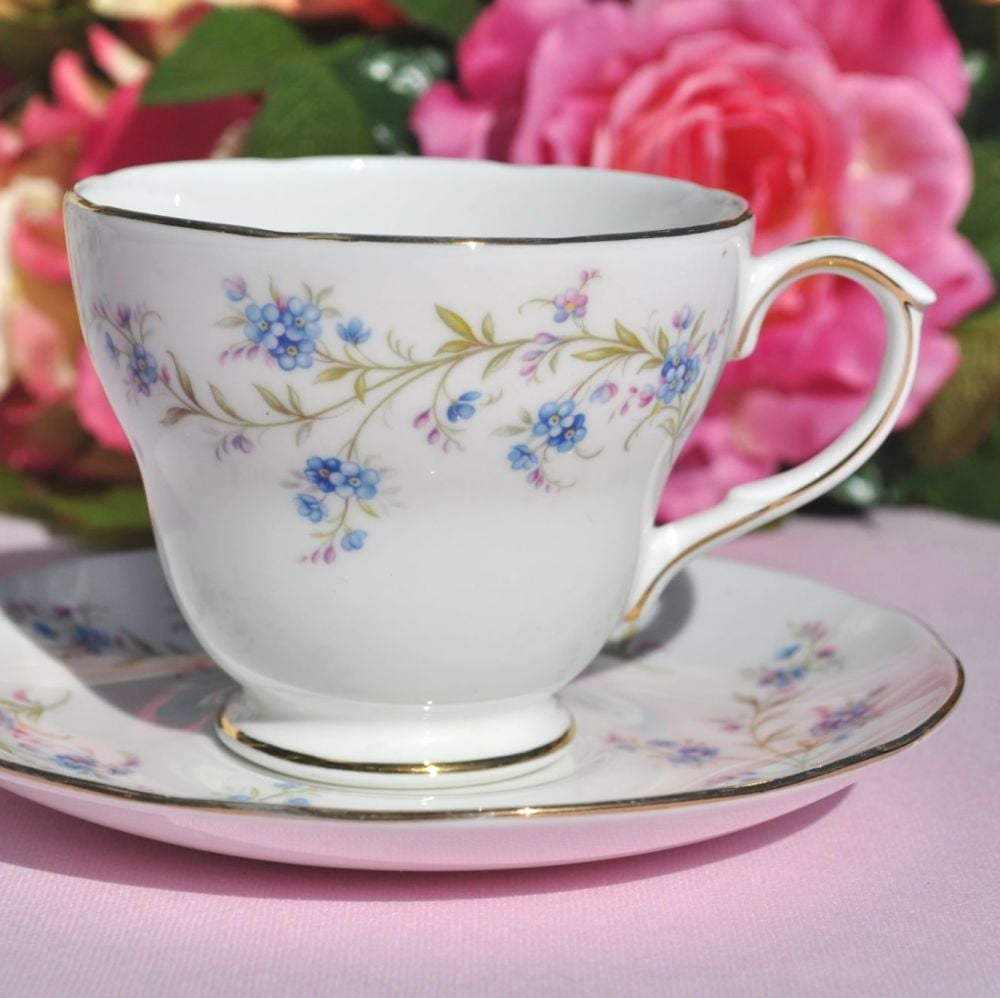 Duchess Tranquility Vintage Blue Forget-Me-Not Pattern Teacup & Saucer c.1