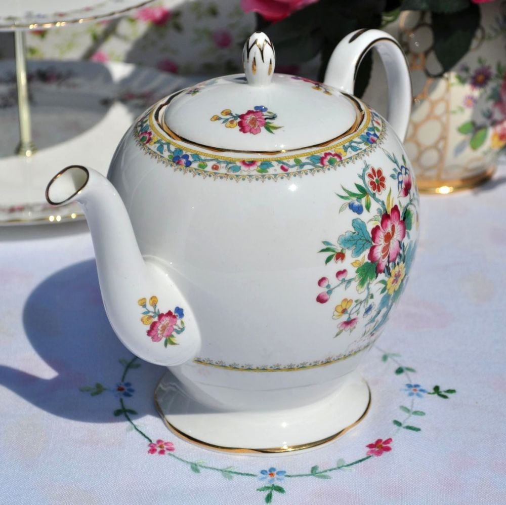 Foley Ming Rose Pattern Vintage Bone China Teapot c.1950s